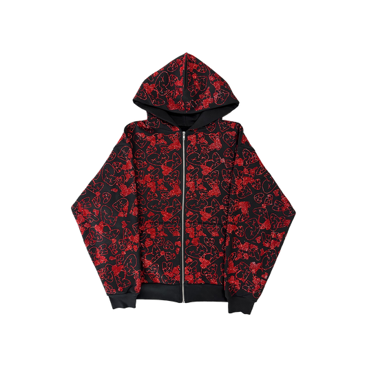 Emotions camo rhinestone zip up (Red)