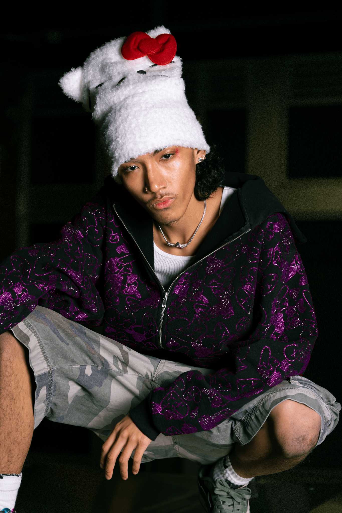 Emotions camo rhinestone zip up (Purple) - Royal Surge