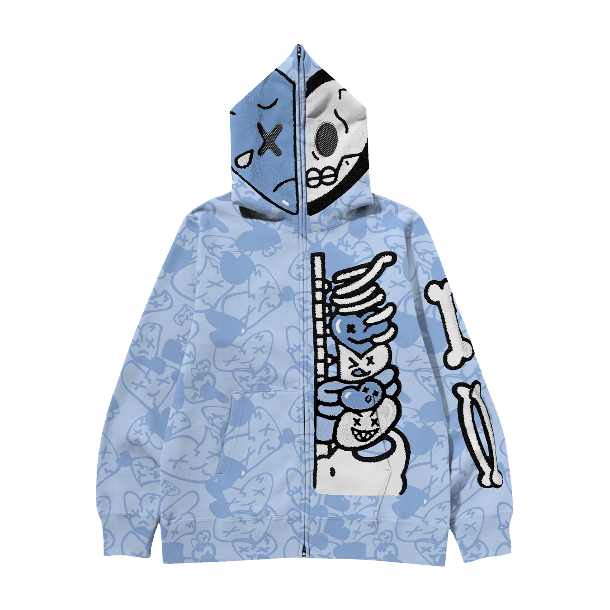 Full zip skeleton hoodie (Light Blue) - Royal Surge