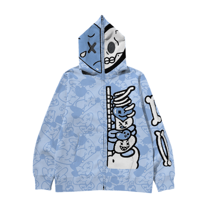 Full zip skeleton hoodie (Light Blue) - Royal Surge