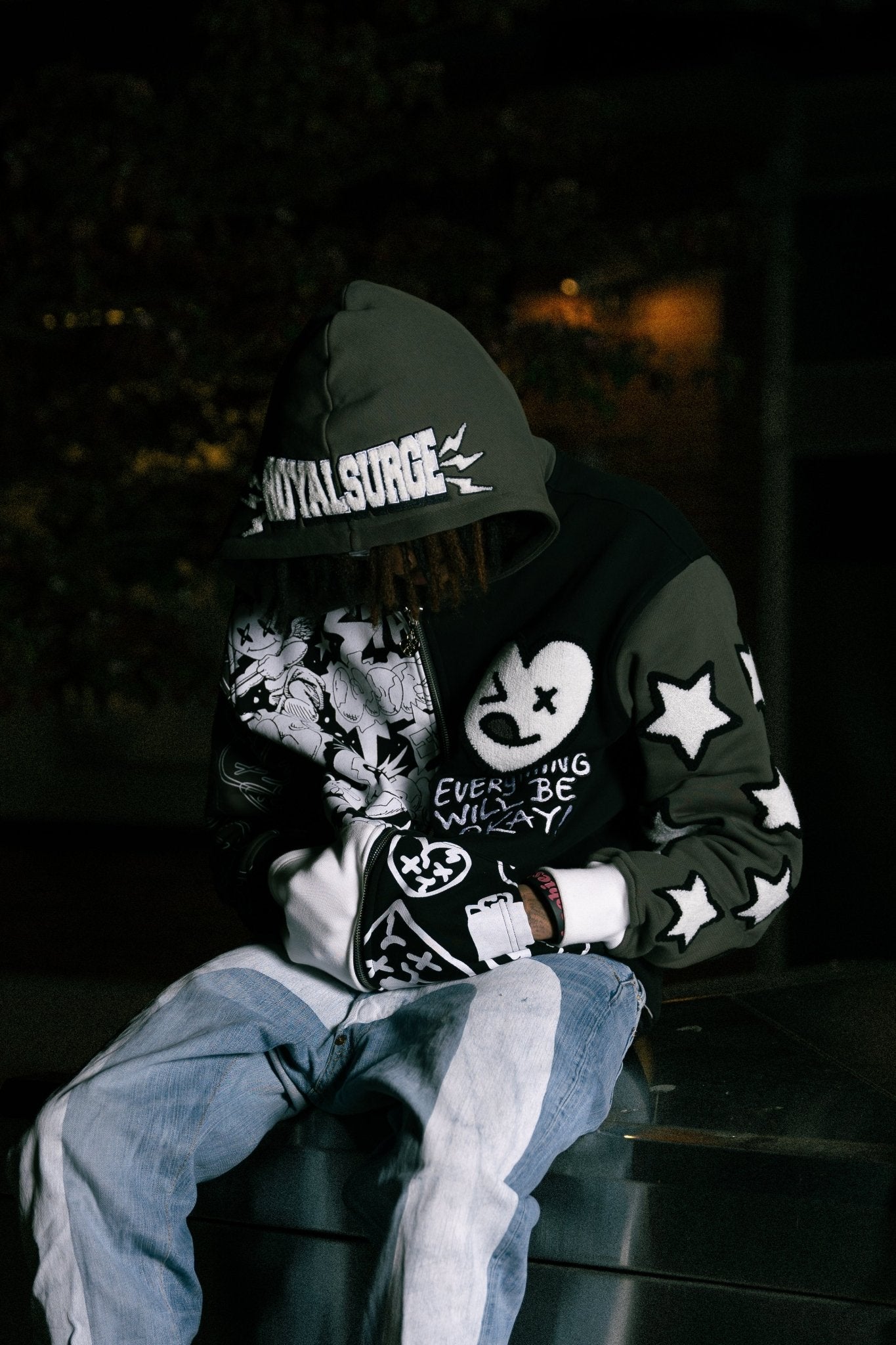 Patchwork camo zip up (Black) - Royal Surge