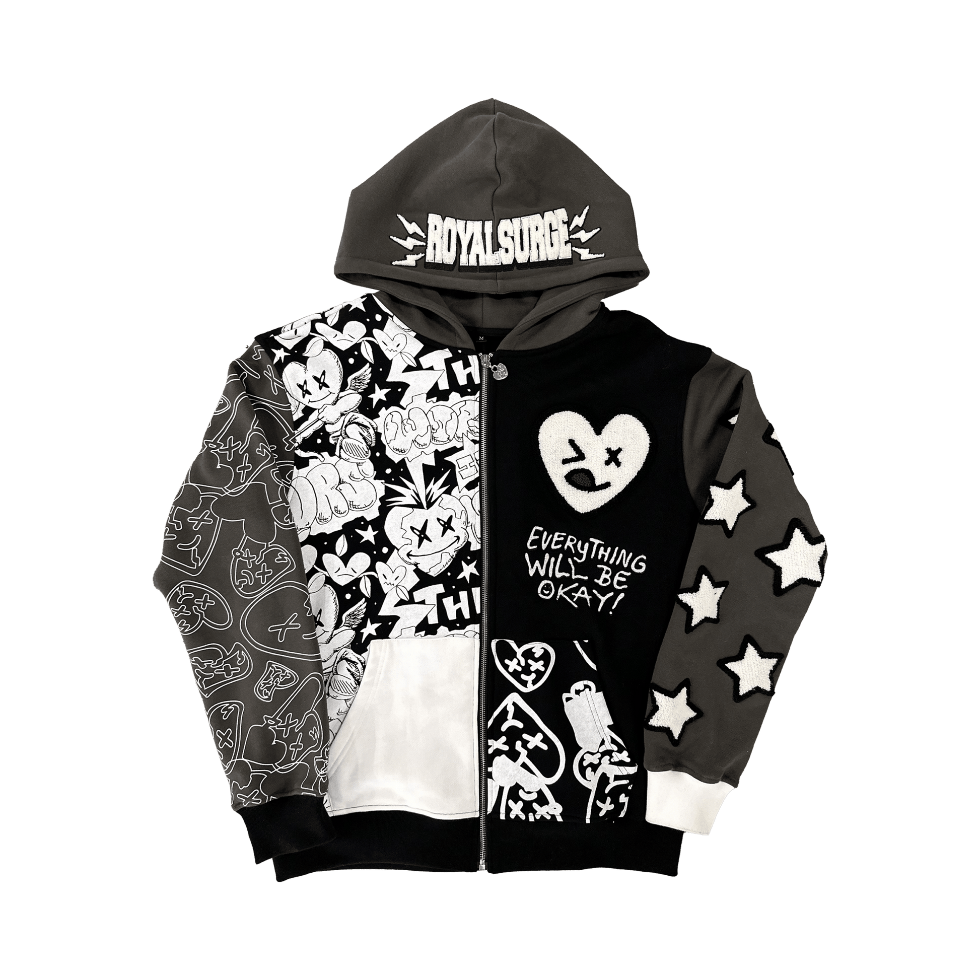 Patchwork camo zip up (Black) - Royal Surge