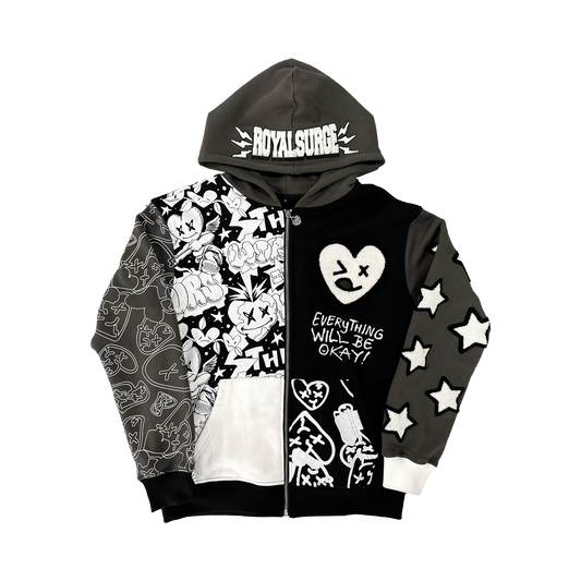 Patchwork camo zip up (Black) - Royal Surge