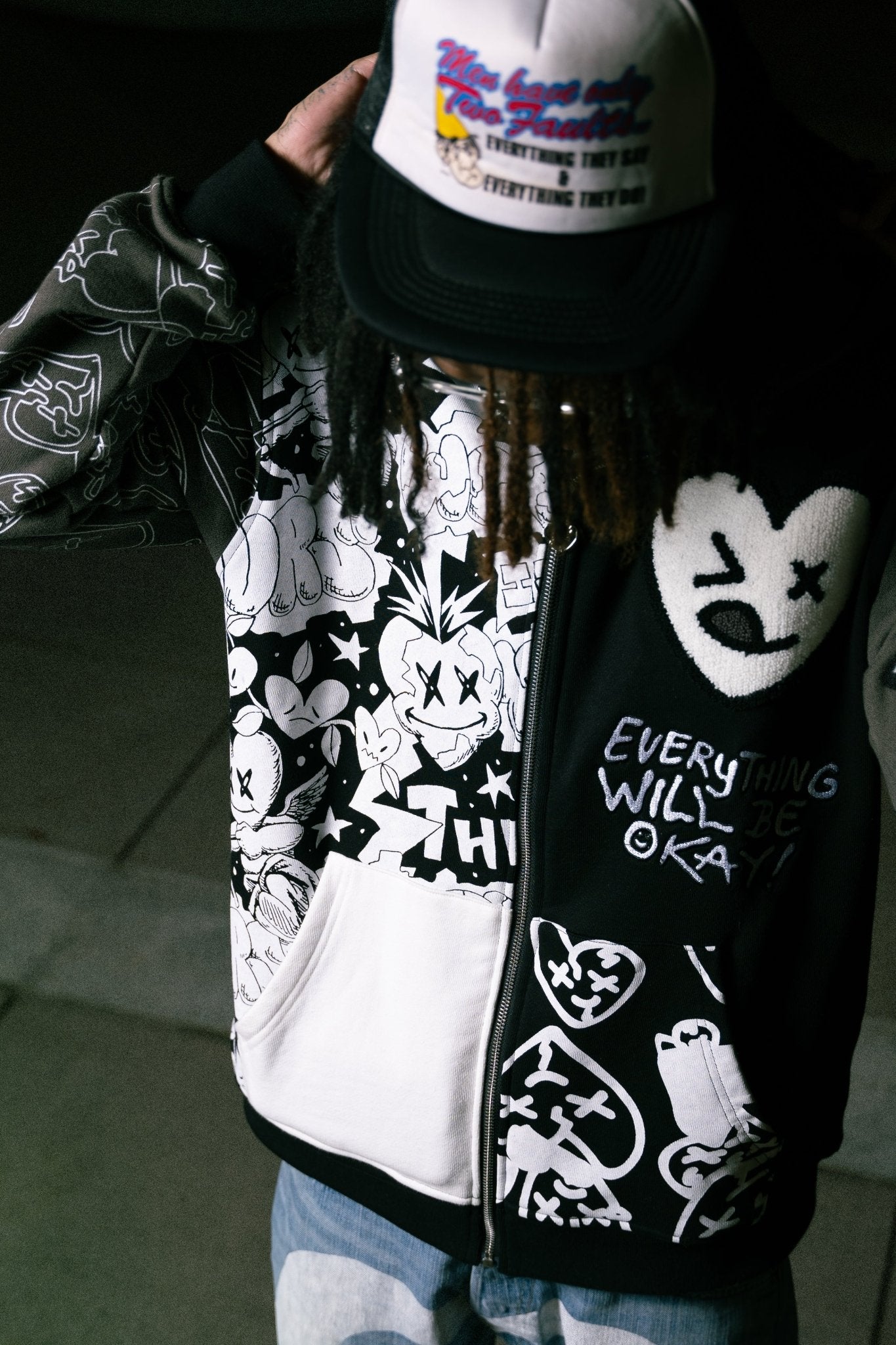 Patchwork camo zip up (Black) - Royal Surge